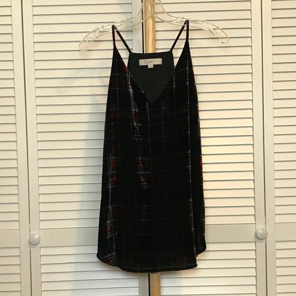 Loft Plaid Velvet V-Neck Sleeveless Lined Camisole S - Picture 1 of 6